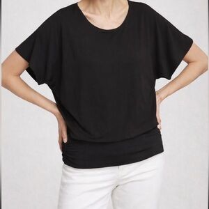 Chico’s Black Dolman Sleeve Blouse – Size 2 (Fits Large) Minimalist Boxy Top